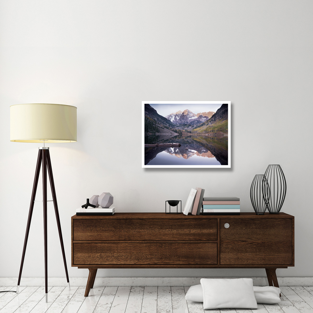 Maroon Bells reflected in Maroon Bells Lake, Snowmass Wilderness, White River National Forest, Colorado-Paper Art-34&quotx26"