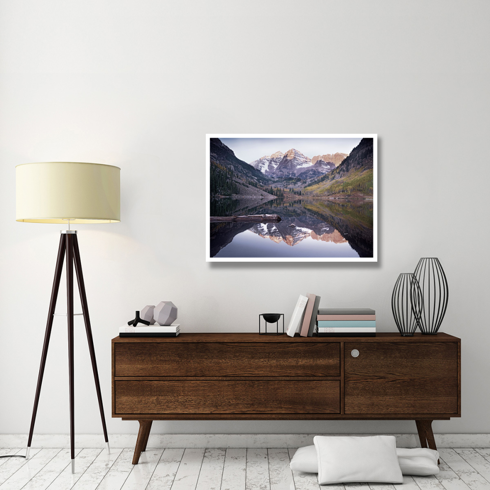 Maroon Bells reflected in Maroon Bells Lake, Snowmass Wilderness, White River National Forest, Colorado-Paper Art-42&quotx32"