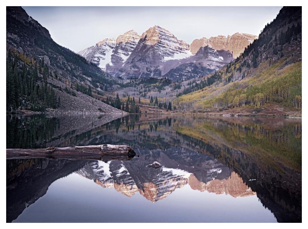 Maroon Bells reflected in Maroon Bells Lake, Snowmass Wilderness, White River National Forest, Colorado-Paper Art-50"x38"