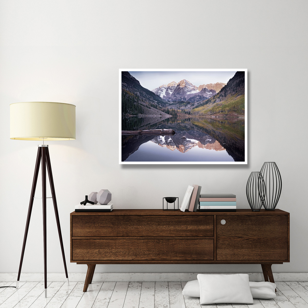 Maroon Bells reflected in Maroon Bells Lake, Snowmass Wilderness, White River National Forest, Colorado-Paper Art-50&quotx38"
