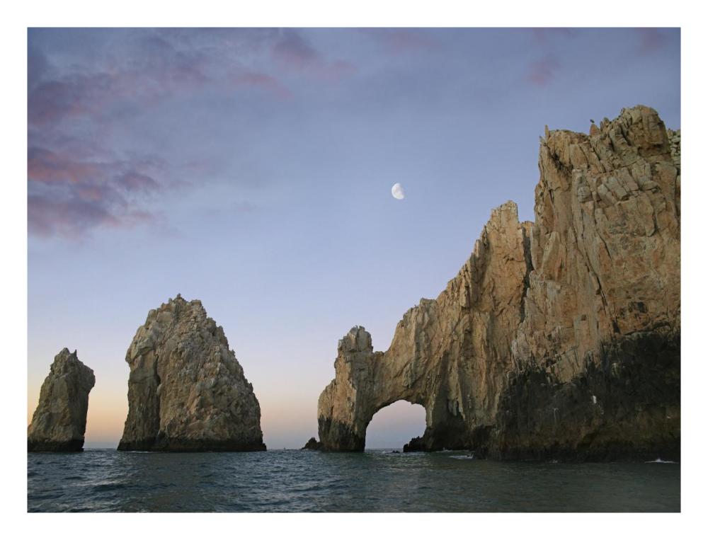 Moon over El Arco, Cabo San Lucas, Mexico-Paper Art-26"x20"
