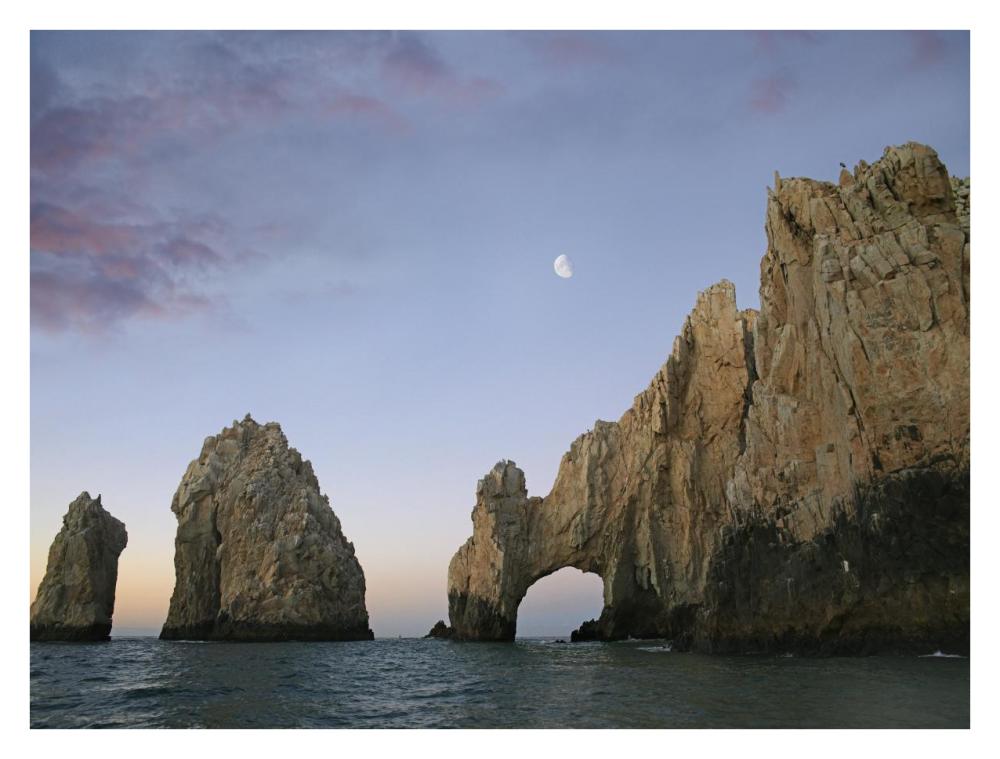 Moon over El Arco, Cabo San Lucas, Mexico-Paper Art-34"x26"