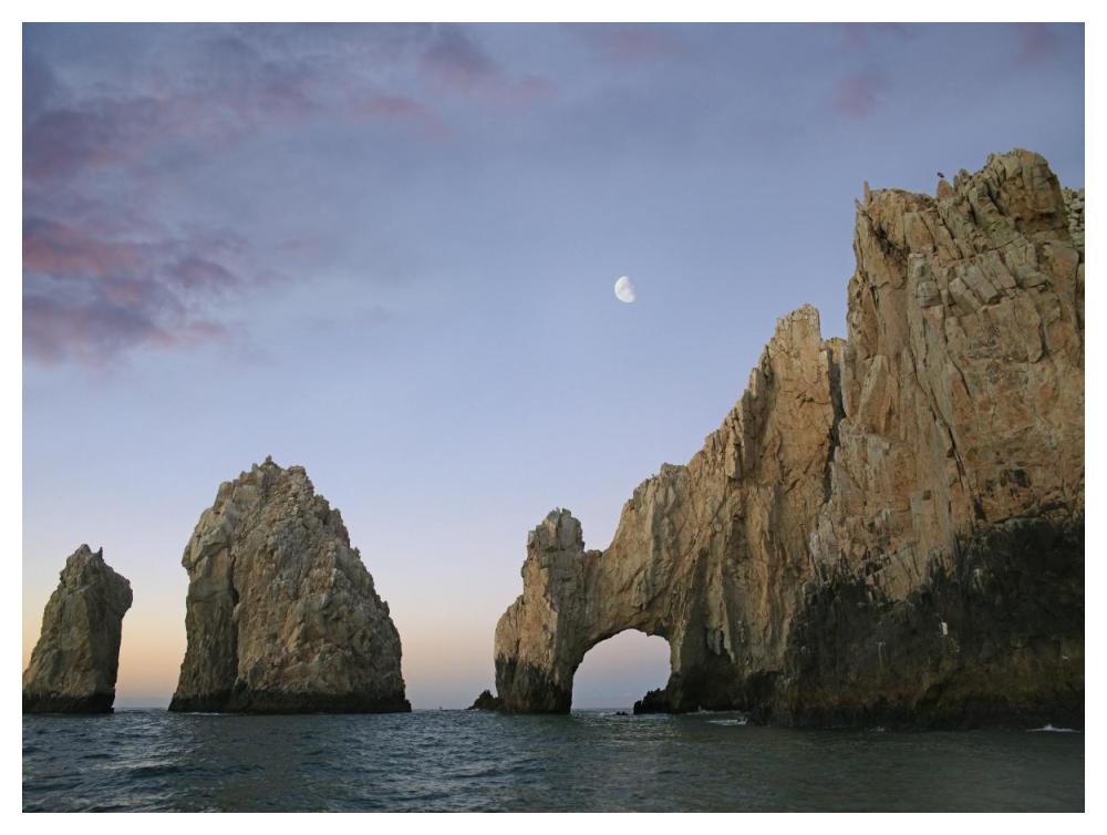Moon over El Arco, Cabo San Lucas, Mexico-Paper Art-50"x38"