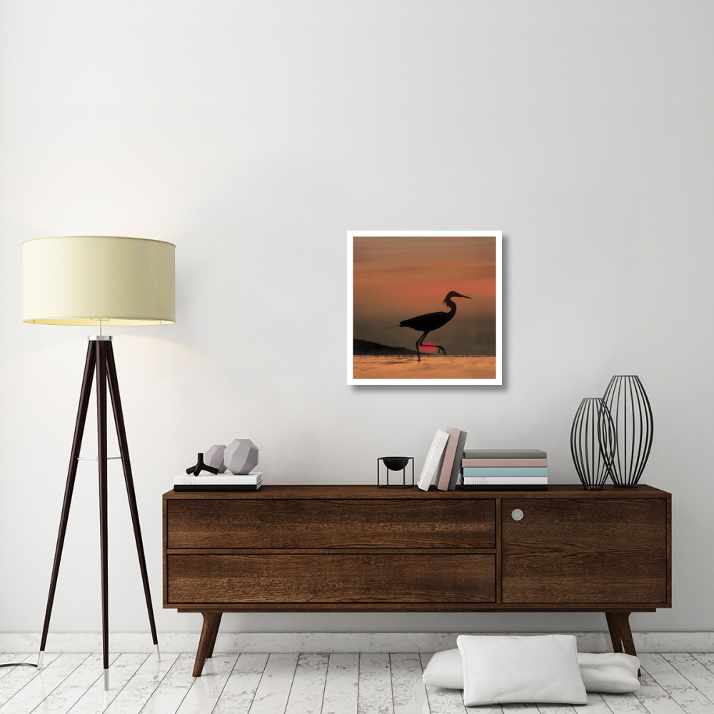 Little Egret silhouetted at sunset, Africa-Paper Art-26&quotx26"