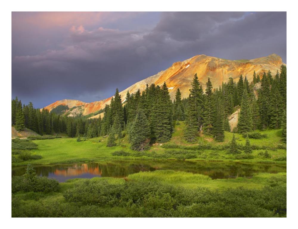 Red Mountain and pond, near Ouray, Colorado-Paper Art-26"x20"