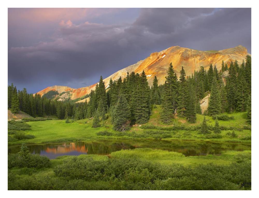 Red Mountain and pond, near Ouray, Colorado-Paper Art-34"x26"