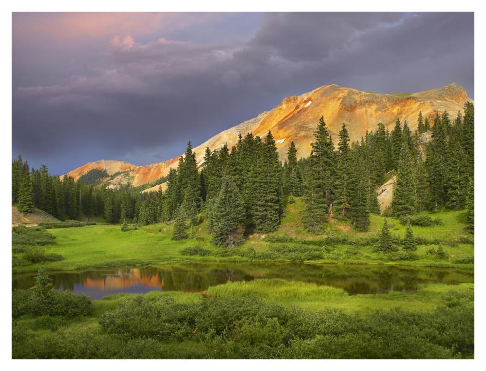 Red Mountain and pond, near Ouray, Colorado-Paper Art-42"x32"