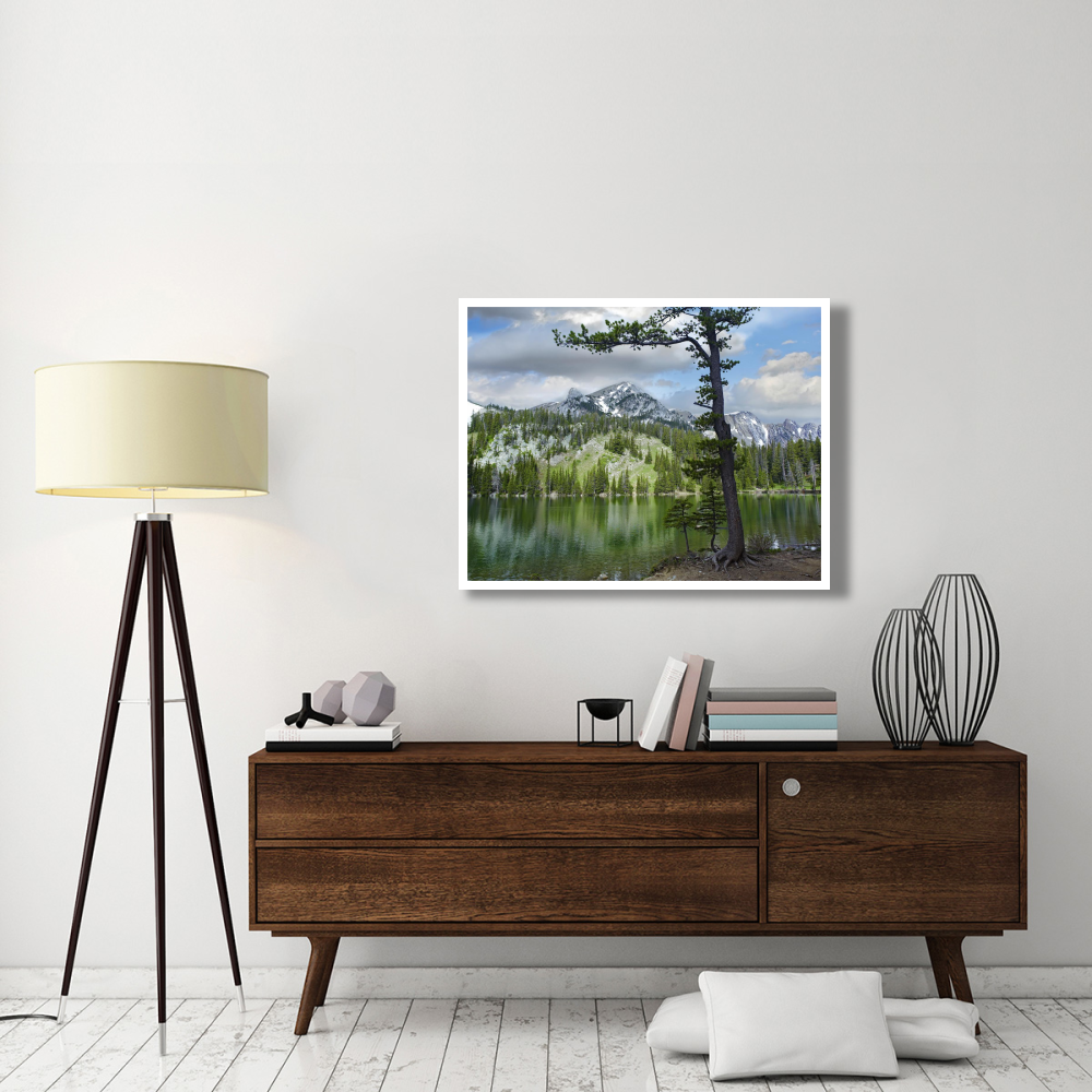 Pine trees reflected in Fairy Lake, Montana-Paper Art-42&quotx32"