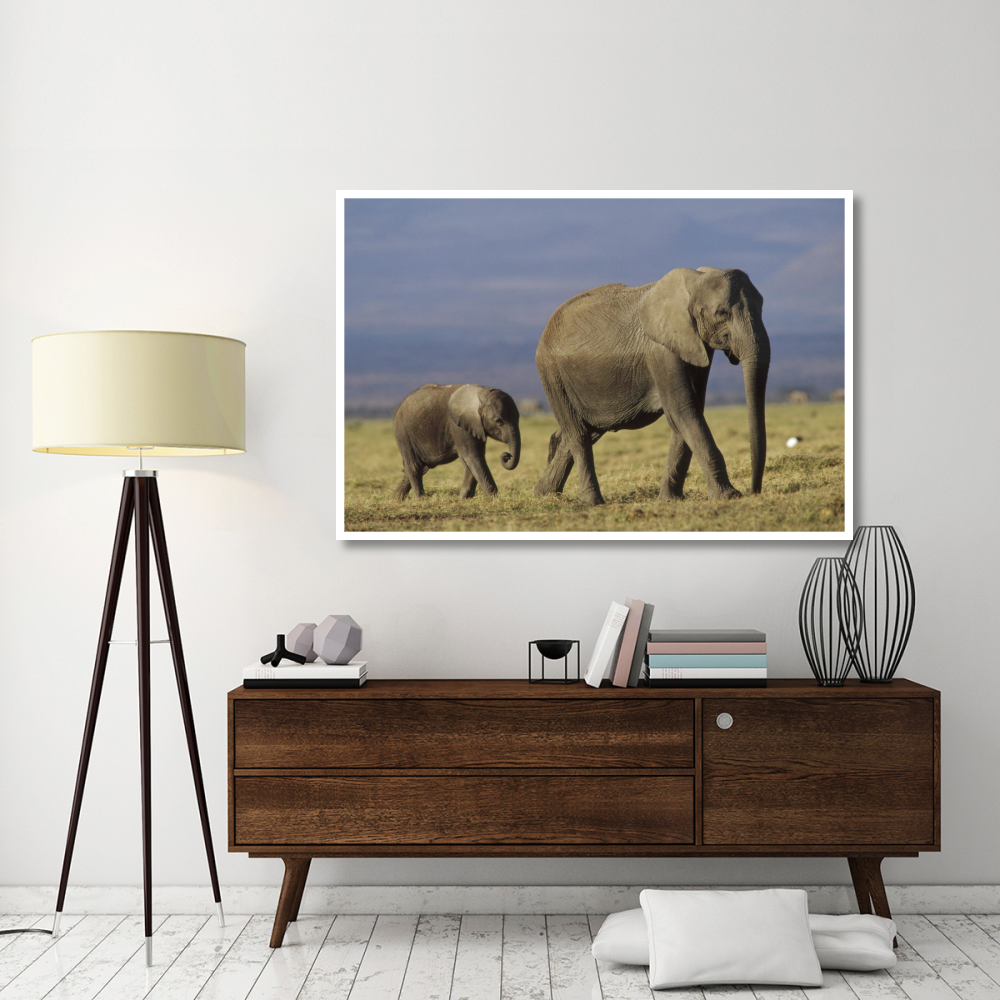 African Elephant mother leading calf, Kenya-Paper Art-62&quotx42"