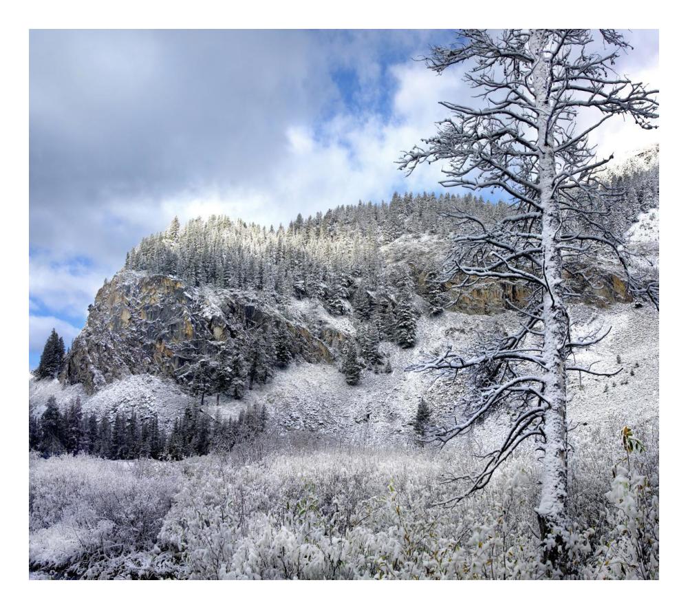 Light snow covering Boulder Mountains, Idaho-Paper Art-24"x21.36"