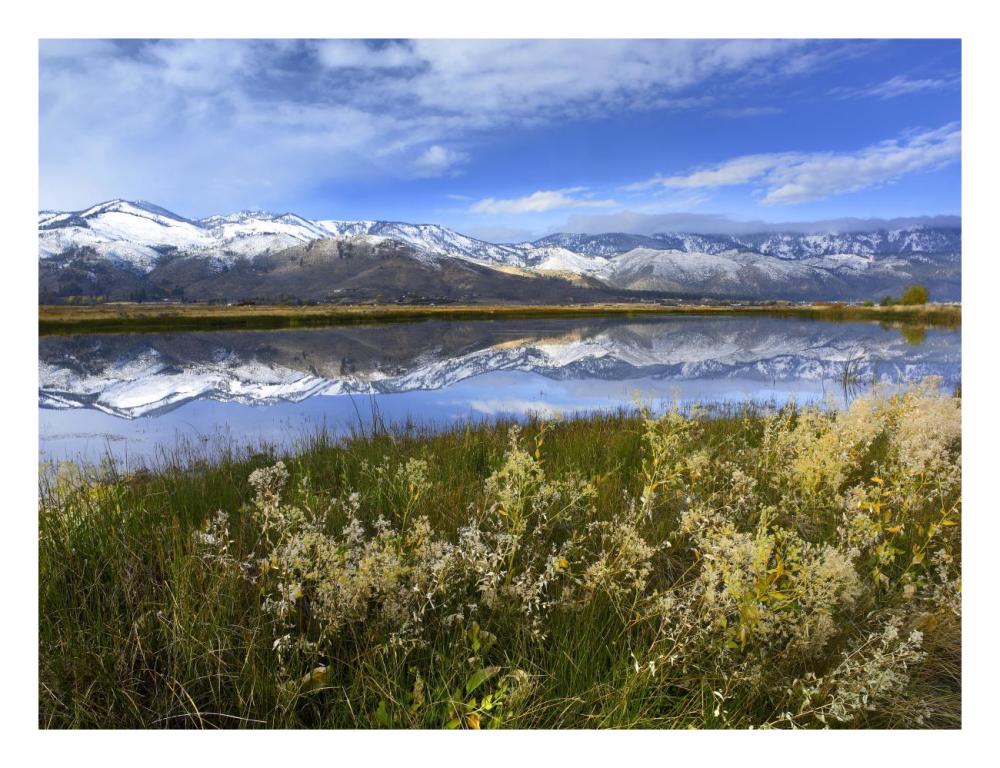 Carson Range reflected in Washoe Lake, Nevada-Paper Art-26"x20"