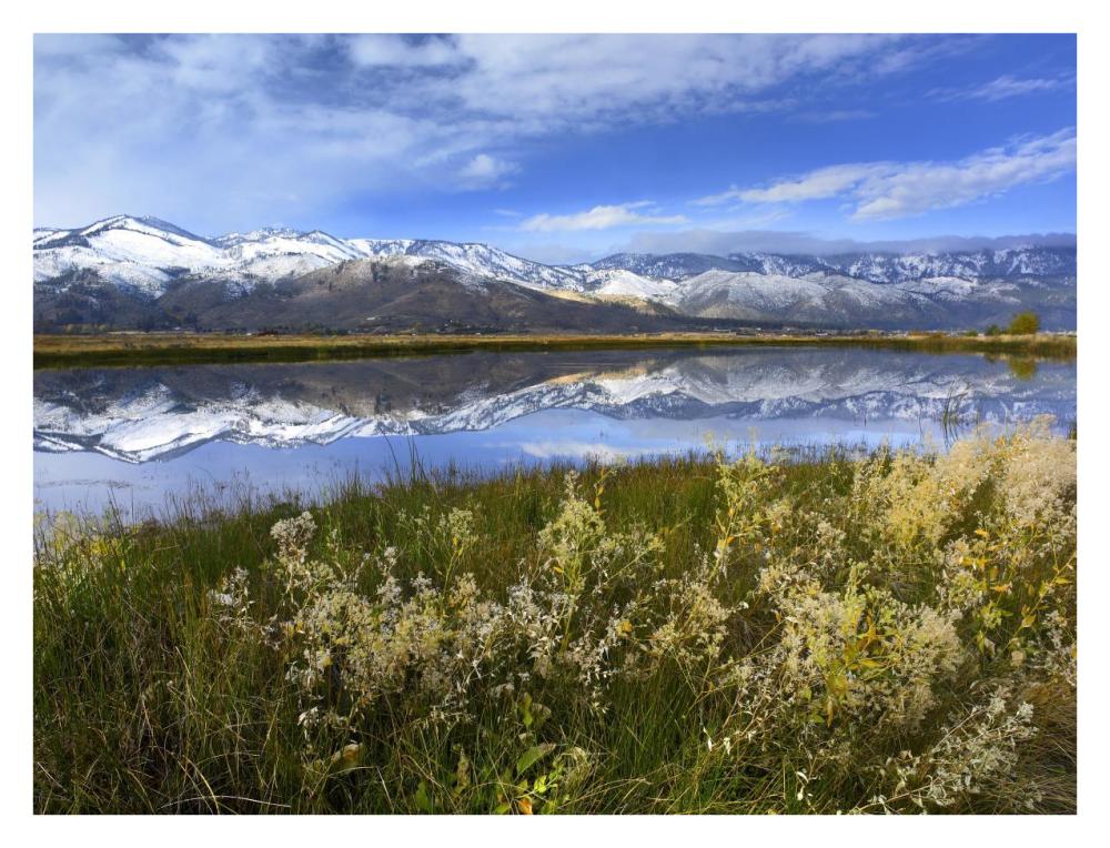 Carson Range reflected in Washoe Lake, Nevada-Paper Art-34"x26"