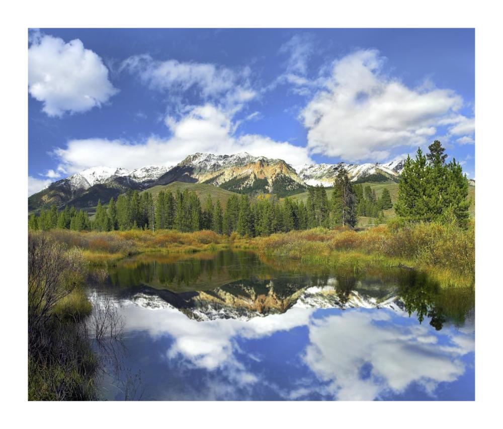Easely Peak reflected in Big Wood River, Idaho-Paper Art-18"x15.44"