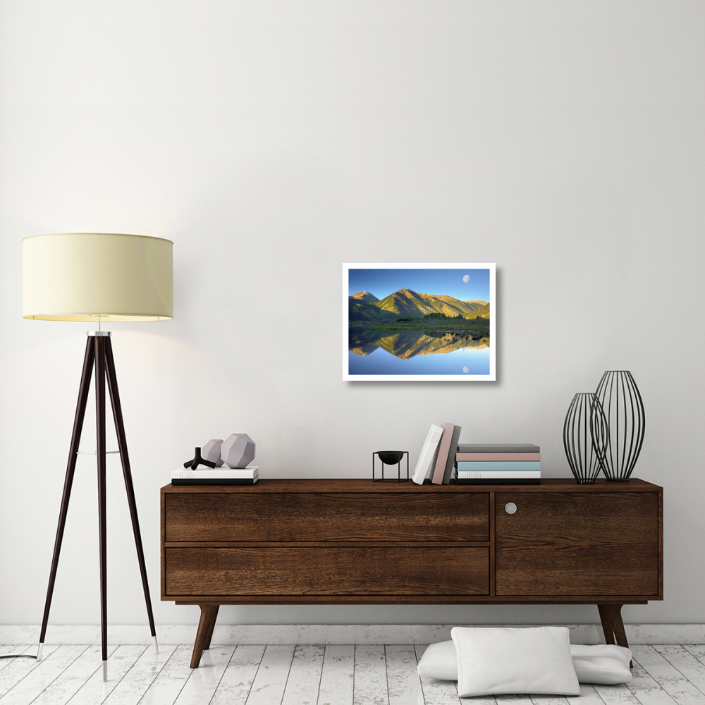 Moon and Twin Peaks reflected in lake, Colorado-Paper Art-26&quotx20"
