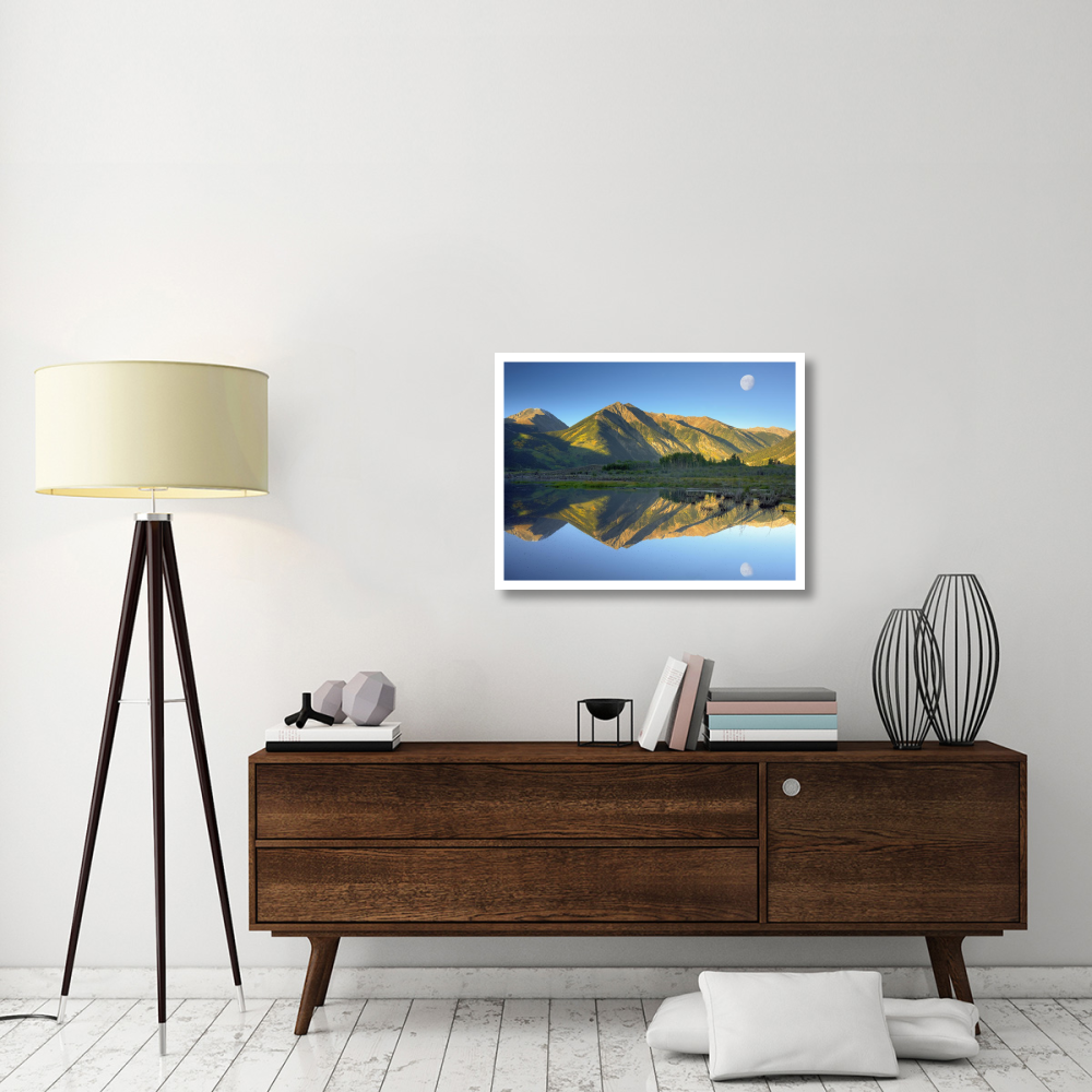 Moon and Twin Peaks reflected in lake, Colorado-Paper Art-34&quotx26"