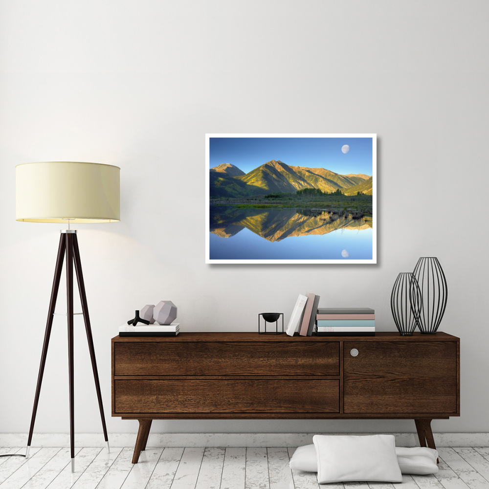 Moon and Twin Peaks reflected in lake, Colorado-Paper Art-42&quotx32"