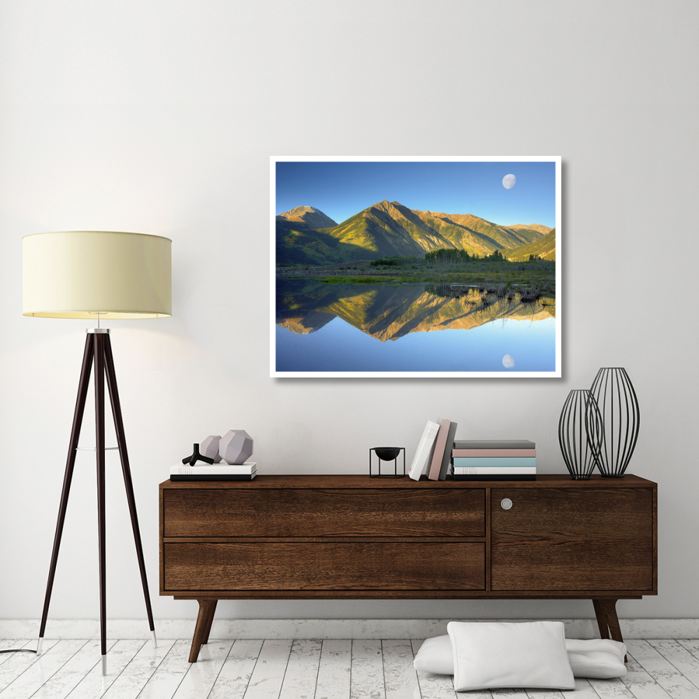 Moon and Twin Peaks reflected in lake, Colorado-Paper Art-50&quotx38"