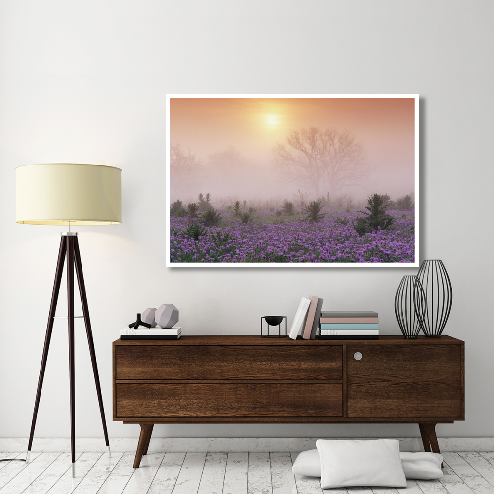 Sand Verbena foggy sunrise, Hill Country, Texas-Paper Art-62&quotx42"