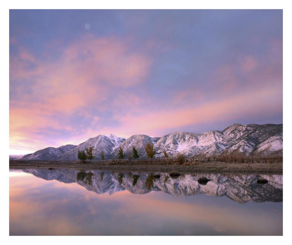 Moon over Carson Range with Carson River, Nevada-Paper Art-32"x26.9"