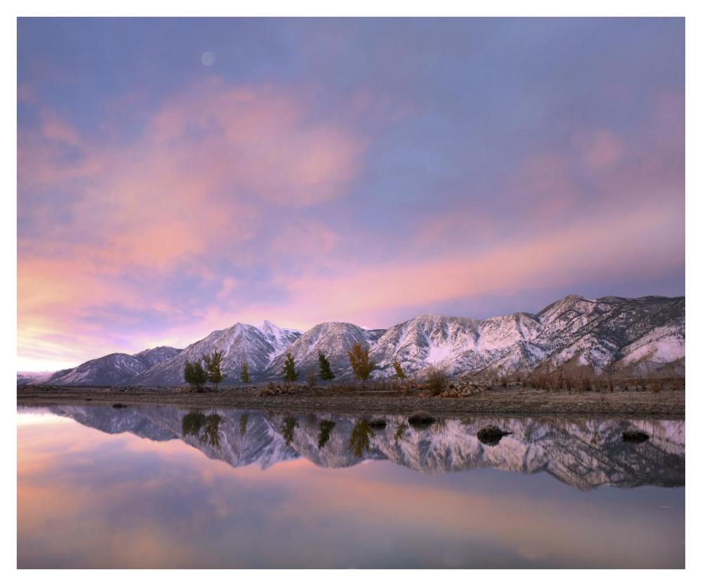 Moon over Carson Range with Carson River, Nevada-Paper Art-42"x35.2"