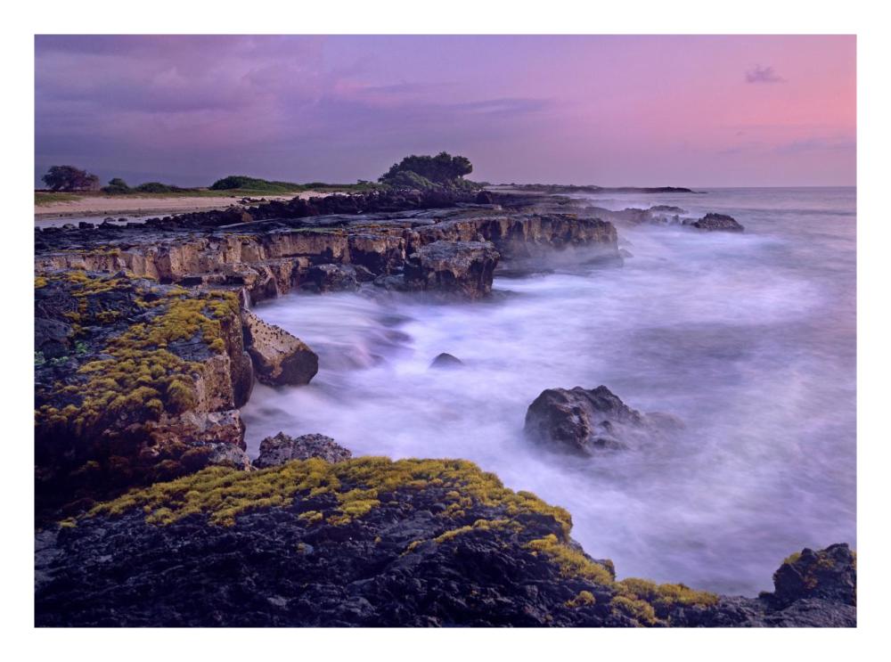 Ocean and lava rocks at sunset, Pu'uhonua, Hawaii-Paper Art-26"x20"