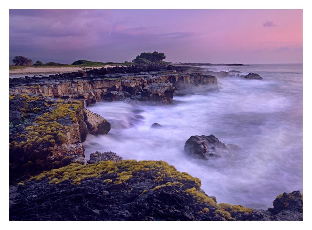 Ocean and lava rocks at sunset, Pu'uhonua, Hawaii-Paper Art-34"x26"