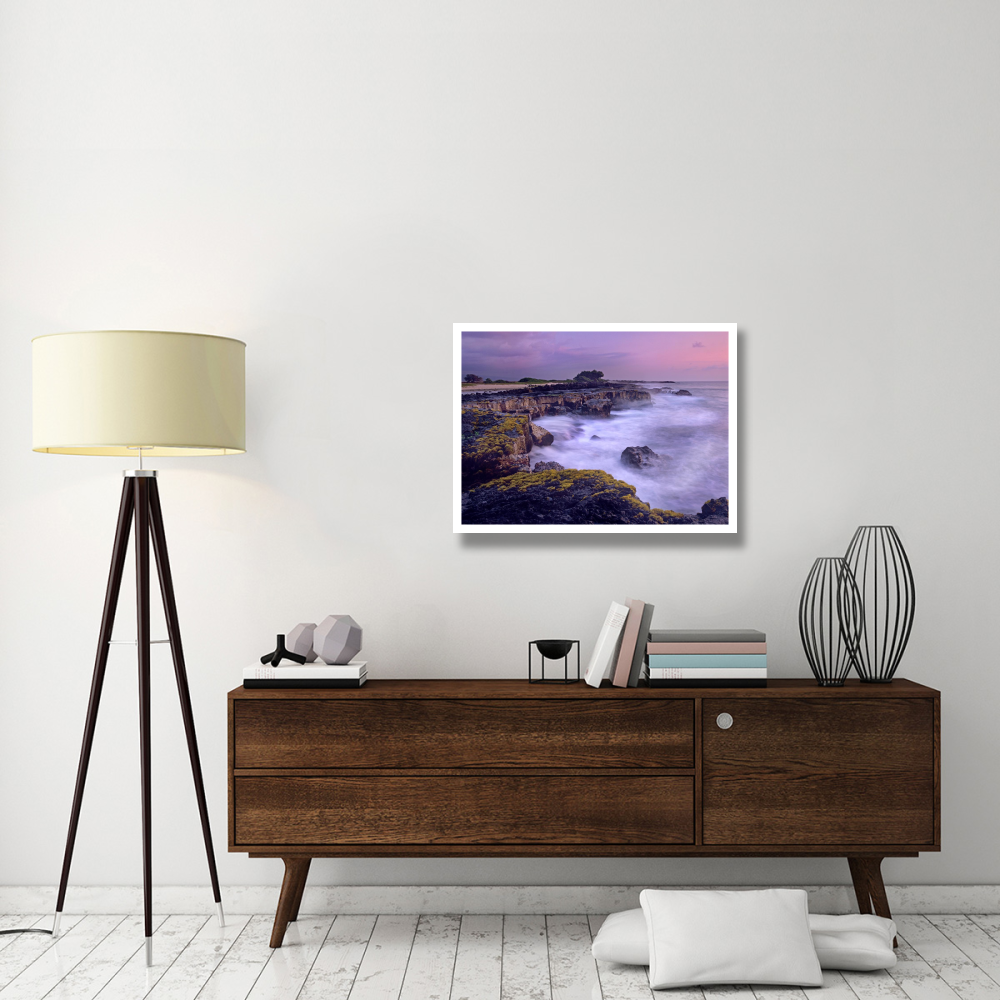 Ocean and lava rocks at sunset, Pu'uhonua, Hawaii-Paper Art-34&quotx26"