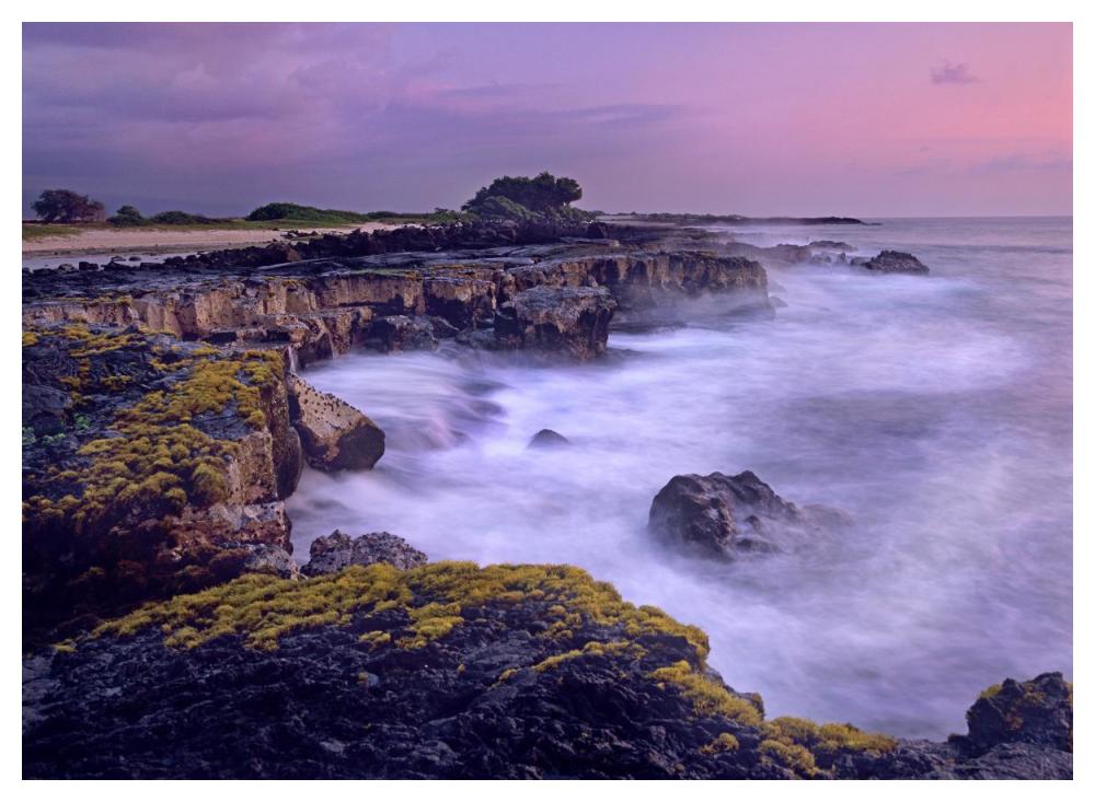 Ocean and lava rocks at sunset, Pu'uhonua, Hawaii-Paper Art-50"x38"