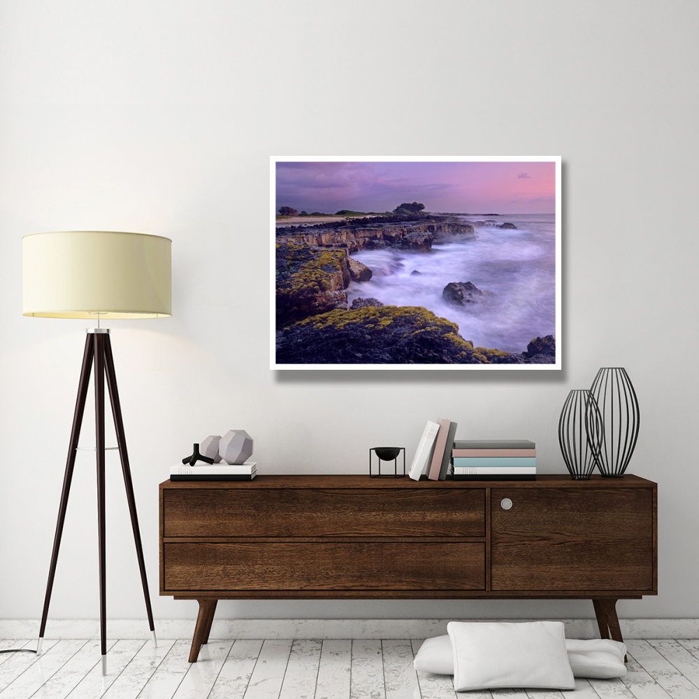 Ocean and lava rocks at sunset, Pu'uhonua, Hawaii-Paper Art-50&quotx38"