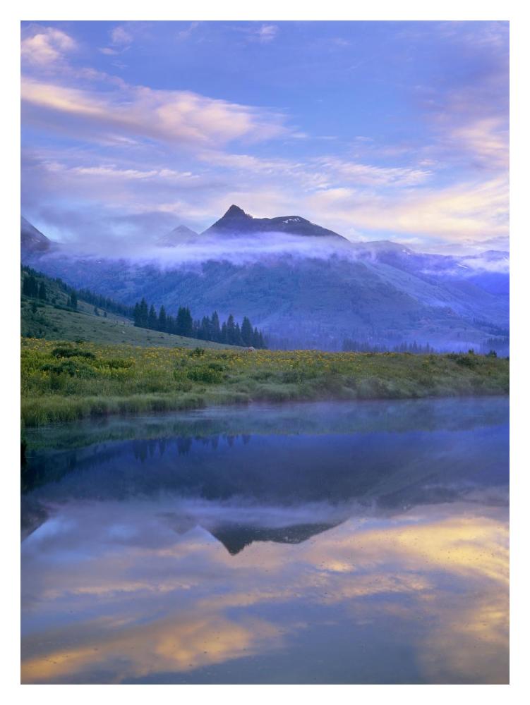 Ruby Range reflected in the Slate River, Colorado-Paper Art-14"x18"