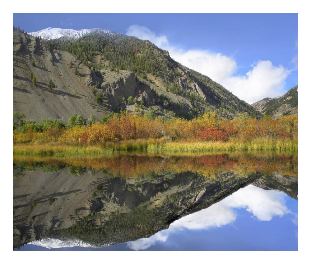Boulder Mountains reflected in beaver pond, Idaho-Paper Art-24"x20.26"