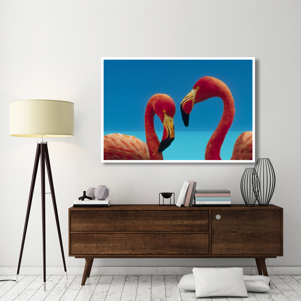 Greater Flamingo courting pair, Caribbean species-Paper Art-62&quotx42"