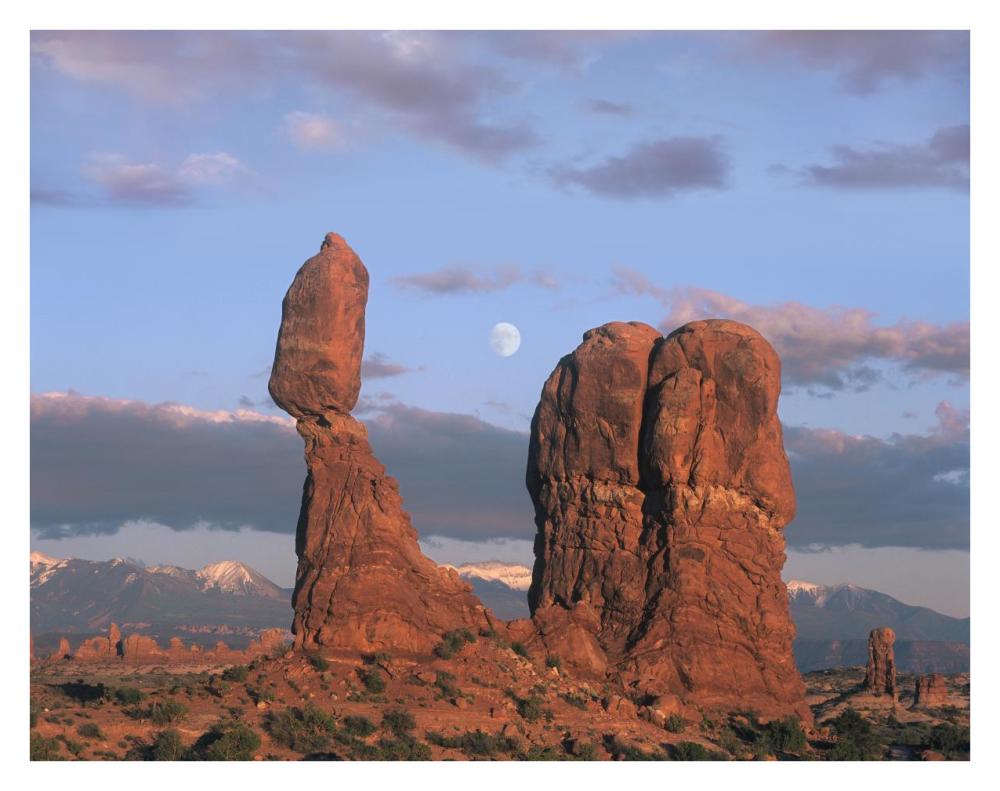 Moon over Balanced Rock, Arches National Park, Utah-Paper Art-34"x26"