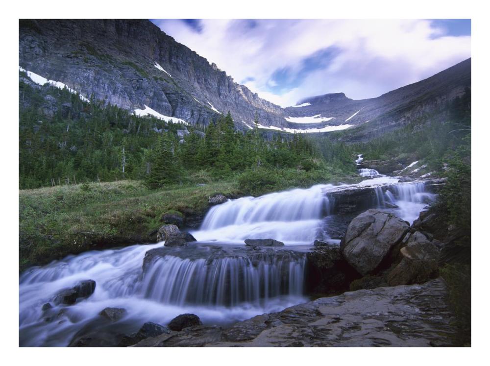 Lunch Creek Cascades, Glacier National Park, Montana-Paper Art-26"x20"