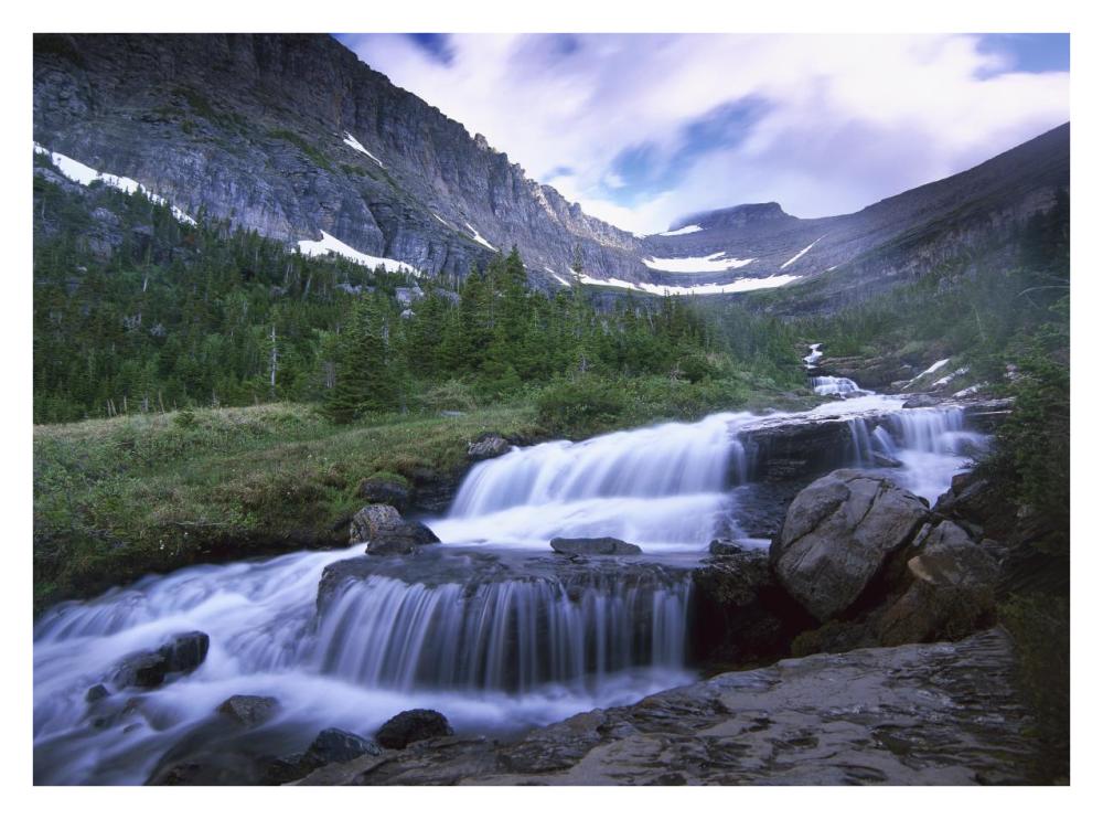 Lunch Creek Cascades, Glacier National Park, Montana-Paper Art-34"x26"