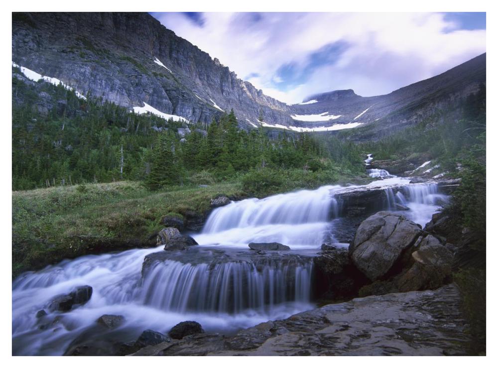 Lunch Creek Cascades, Glacier National Park, Montana-Paper Art-42"x32"