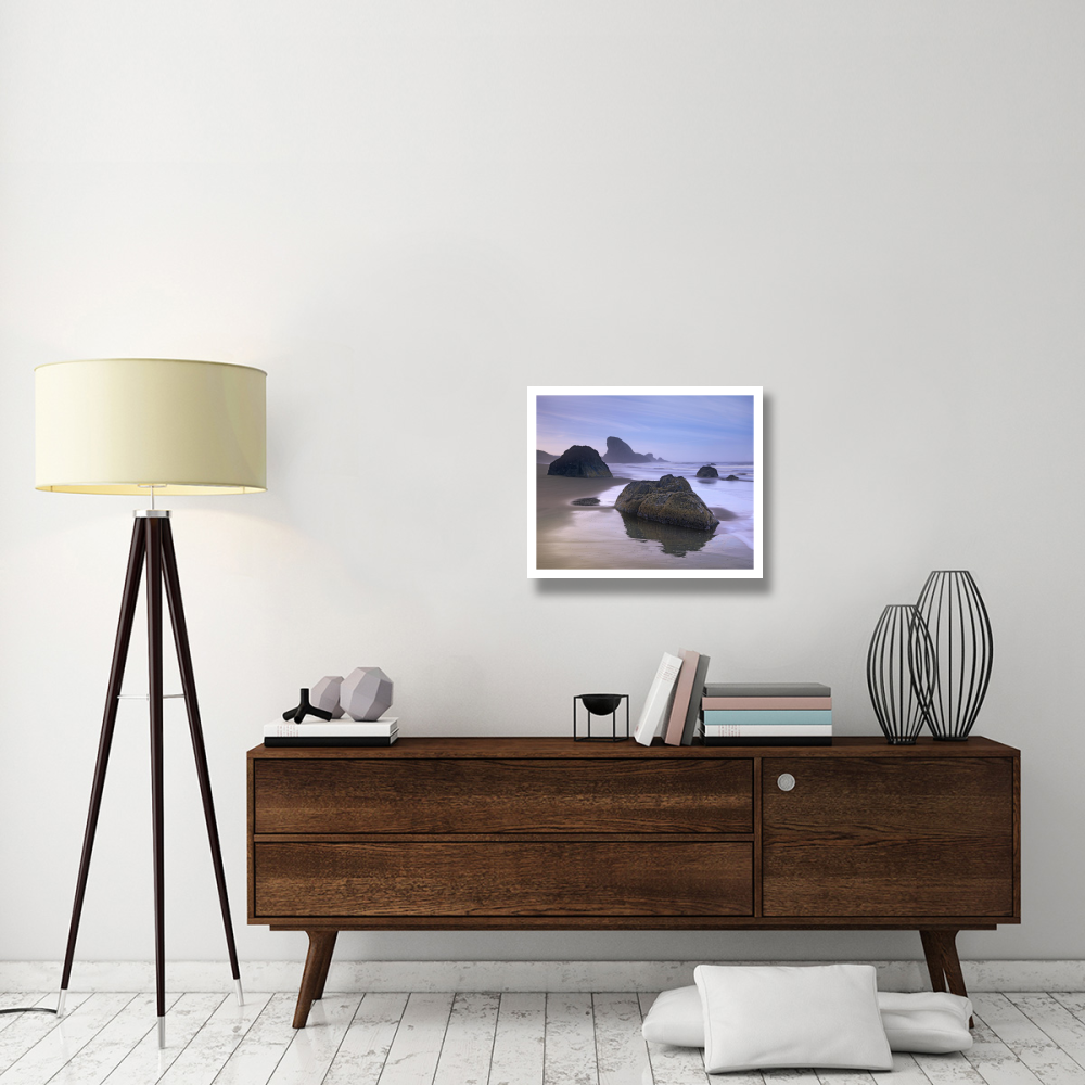 Sea stack and boulders at Meyers Creek Beach, Oregon-Paper Art-26&quotx22"