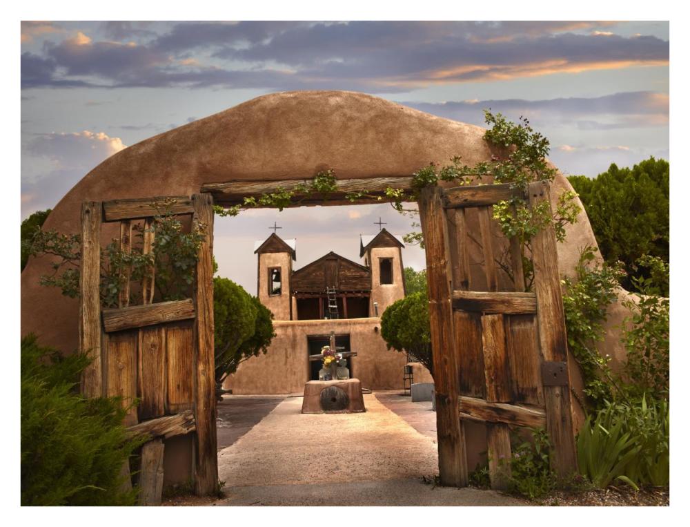 Church and gate, El Santuario de Chimayo, New Mexico-Paper Art-34"x26"