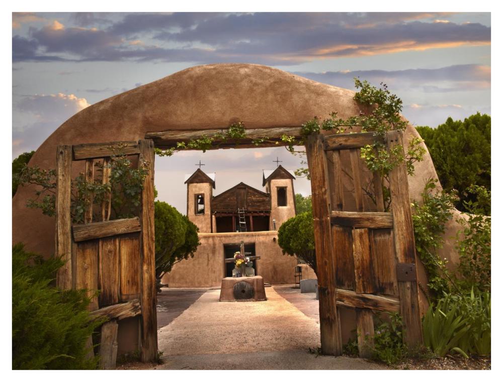 Church and gate, El Santuario de Chimayo, New Mexico-Paper Art-42"x32"