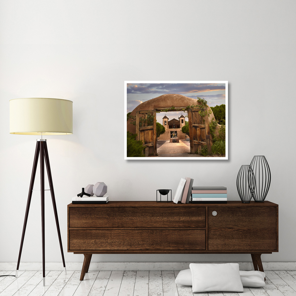 Church and gate, El Santuario de Chimayo, New Mexico-Paper Art-42&quotx32"