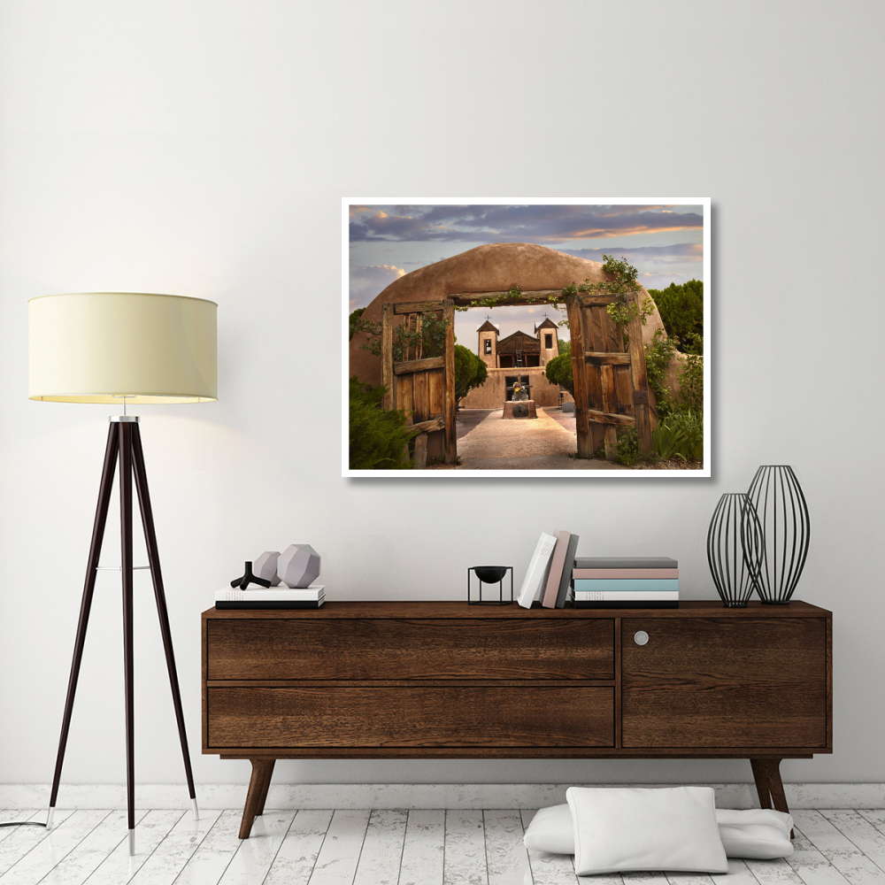 Church and gate, El Santuario de Chimayo, New Mexico-Paper Art-50&quotx38"