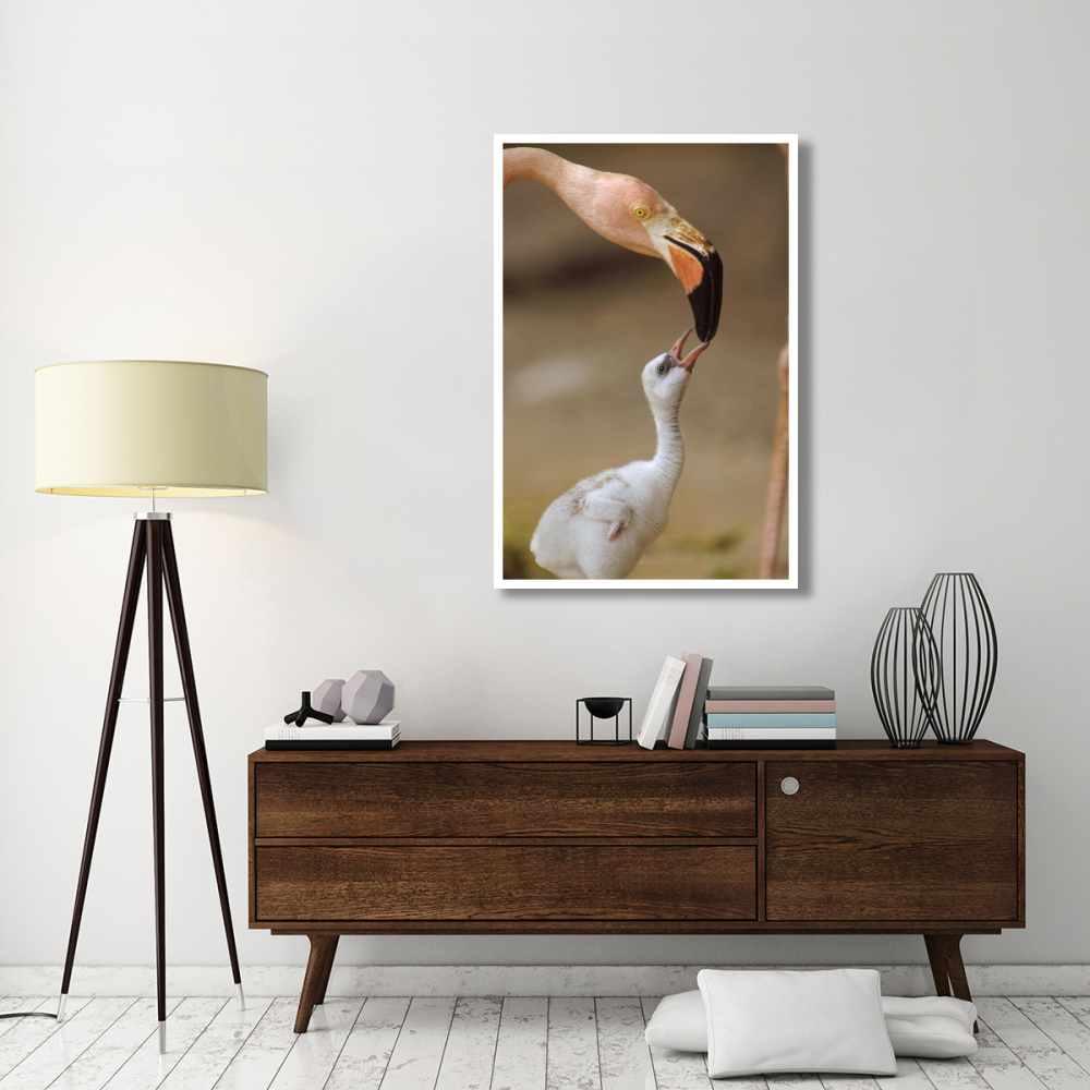 Greater Flamingo mother and chick, Caribbean species-Paper Art-34&quotx50"