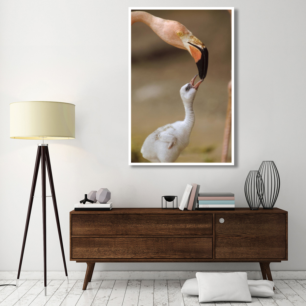 Greater Flamingo mother and chick, Caribbean species-Paper Art-42&quotx62"