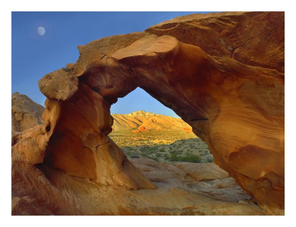 Arch Rock and moon, Valley of Fire State Park, Nevada-Paper Art-26"x20"