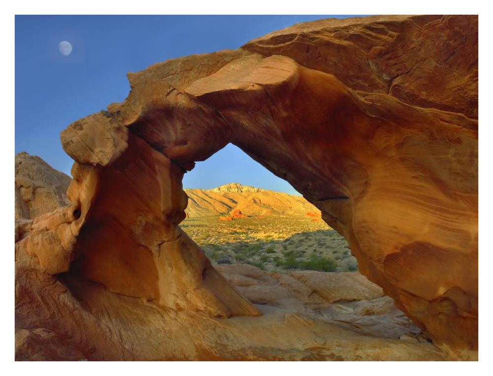 Arch Rock and moon, Valley of Fire State Park, Nevada-Paper Art-34"x26"