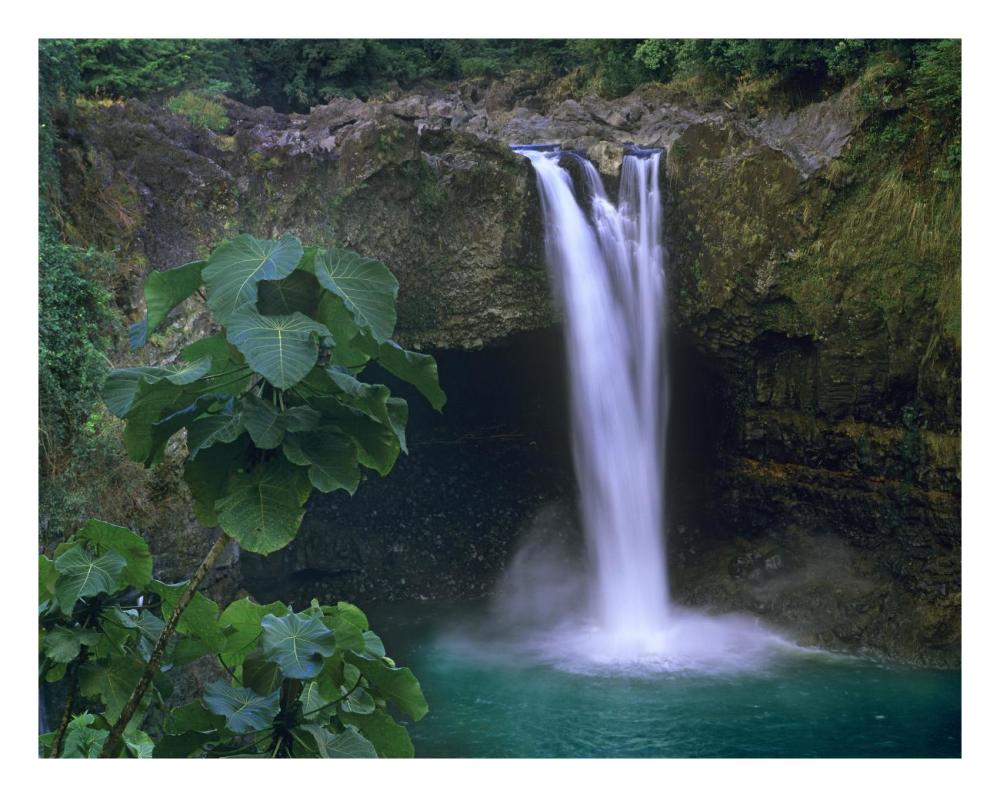 Rainbow Falls cascading into pool, Big Island, Hawaii-Paper Art-26"x20"
