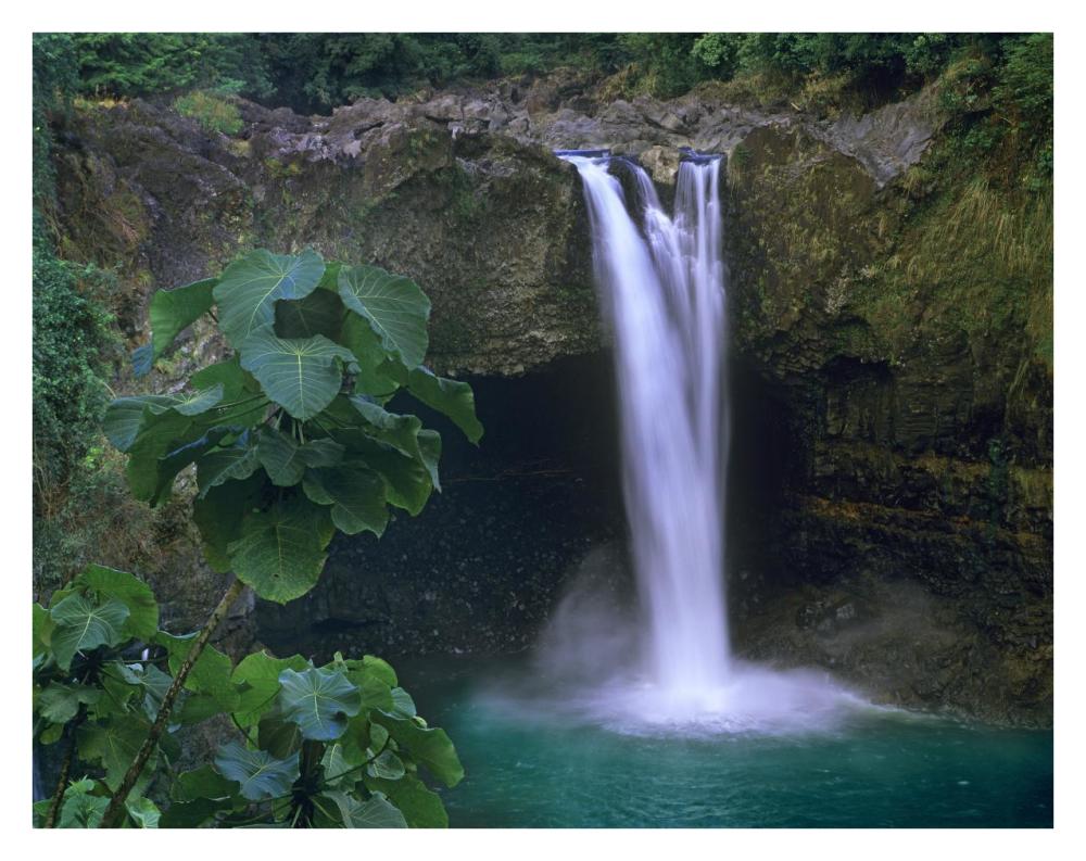 Rainbow Falls cascading into pool, Big Island, Hawaii-Paper Art-34"x26"