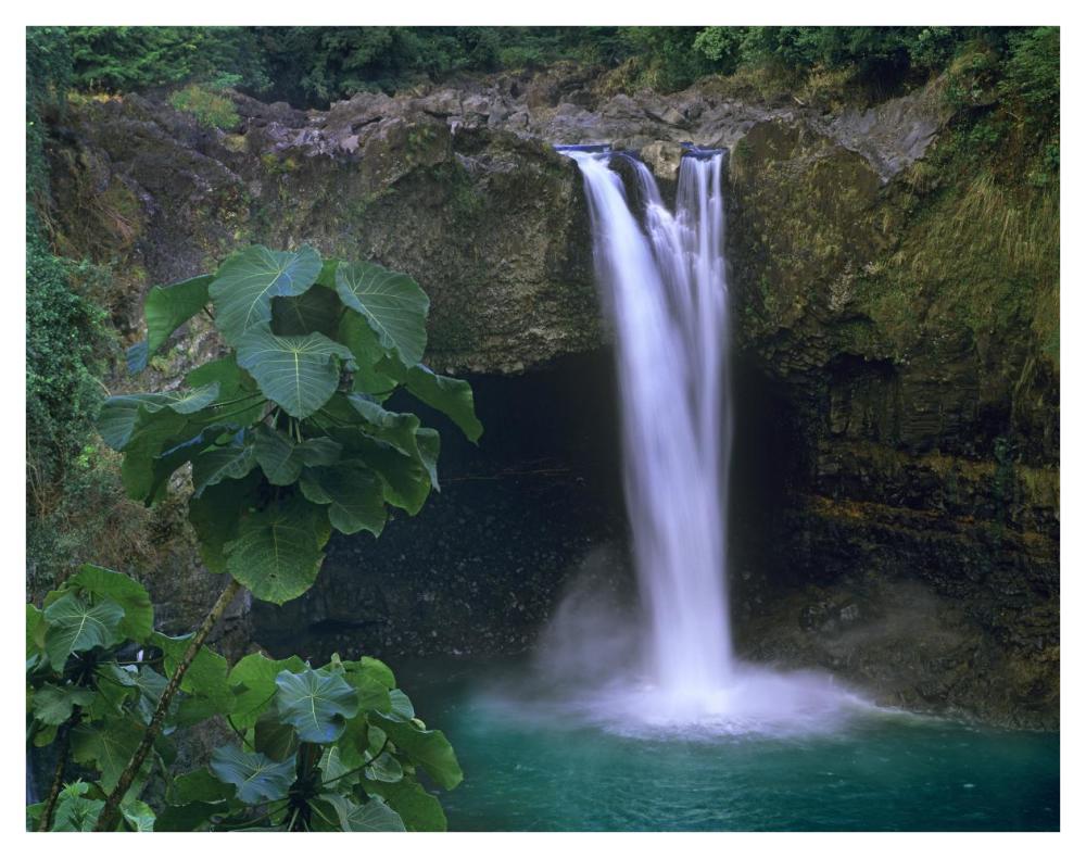 Rainbow Falls cascading into pool, Big Island, Hawaii-Paper Art-42"x32"