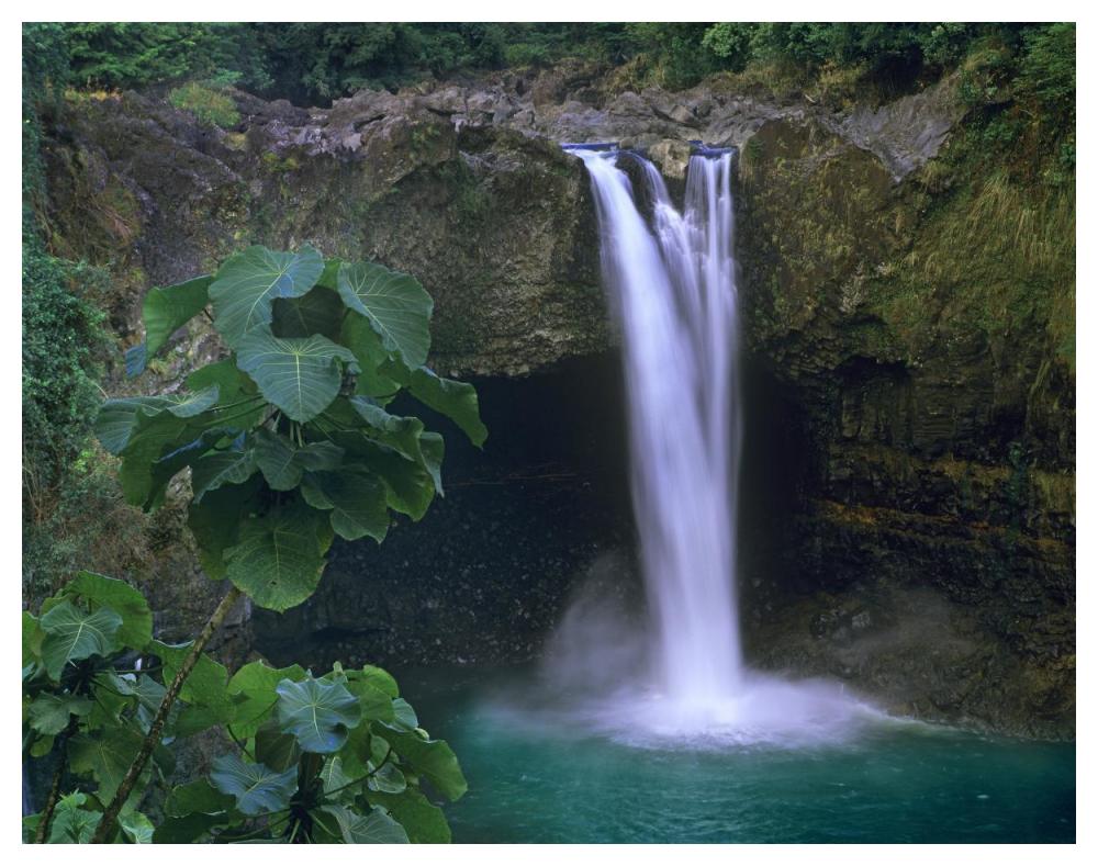 Rainbow Falls cascading into pool, Big Island, Hawaii-Paper Art-50"x38"