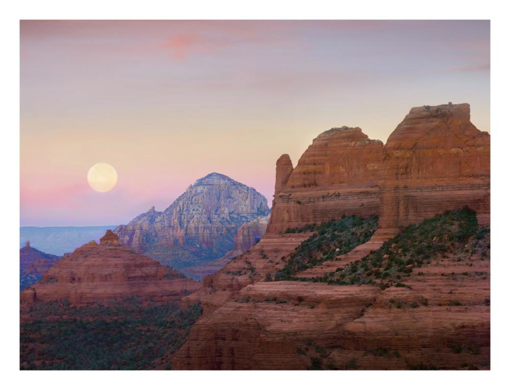 Moon setting as seen from Shelby Hill, Sedona, Arizona-Paper Art-26"x20"